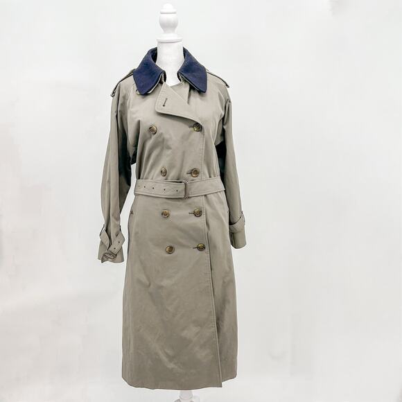 Burberry Trench Long Coat Kensington Coat Brown Green Belt Jacket Wool 14 P - Picture 1 of 15
